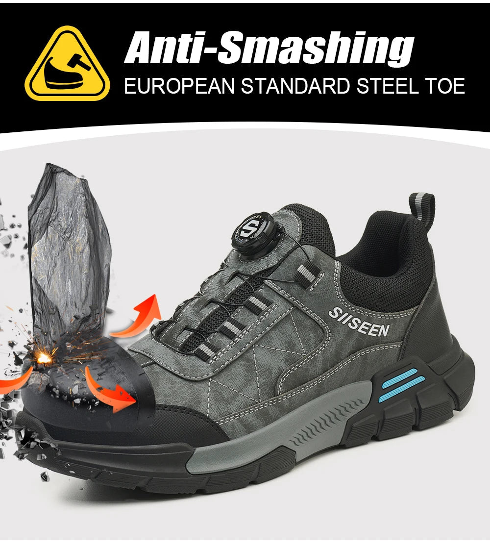 Rubber Sole Anti-slip Lightweight Quick Lacing Sneaker Men Work Women Specifications Safety Shoes for Engineers Shield Tread
