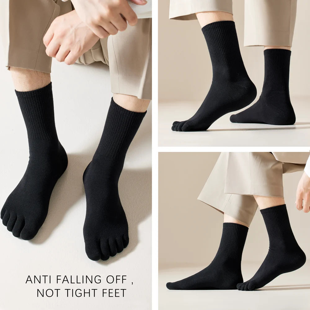 Hot Sale Men's Cotton Toe Socks Moisture-Wicking Odor Control Seamless Toe Design Long Crew Socks for Sports Daily Wear Shield Tread