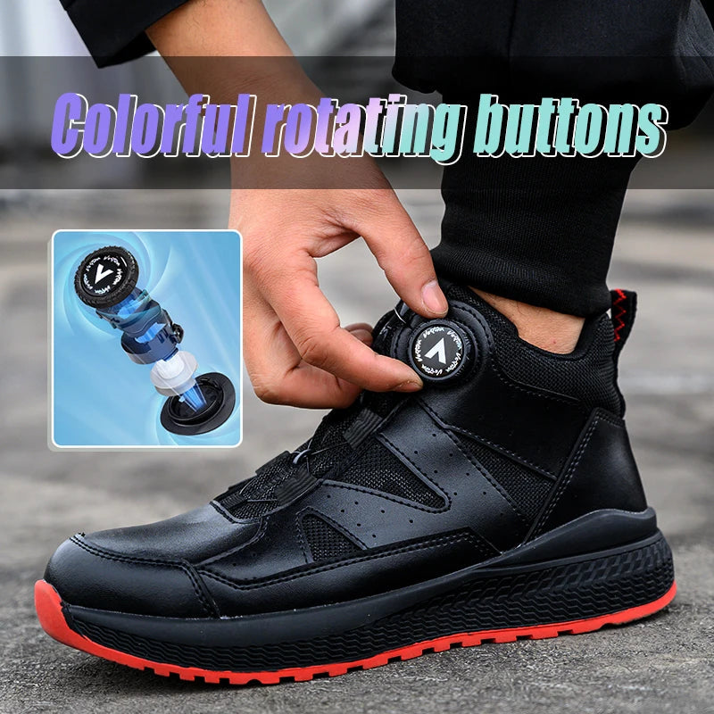 Stock Anti-Slip Quick Lacing Steel Toe Leather Safety Shoes Breathable Impact Resistance Anti-Blocking Winter Factory Shield Tread