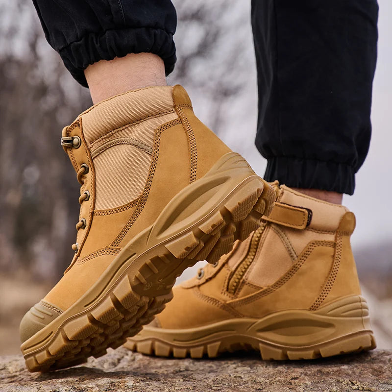 Unisex S3 Cow Leather Safety Shoes Dual Density PU Acid Oil Resistant Anti-Slip Construction Mid Cut CE Certified for Factory Shield Tread