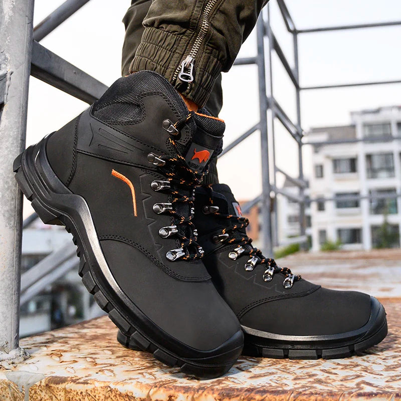 Comfortable Black Nubuck Leather S1P Safety Boot Shoes with Waterproof PU Injection Outsole for Winter Factory Work Shield Tread
