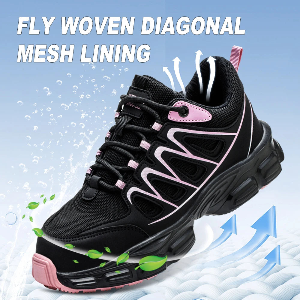 Color Blocking Anti-Smashing Steel Toe Work Safety Shoes for Women Fashionable Casual Non-Slip Design for Winter Factory Use Shield Tread