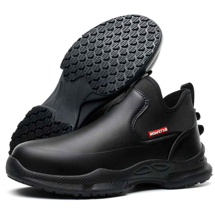 SRC Lev Chef Super Anti Slip Lightweight Chelsea Rubber Leather Casual Shoes Kitchen Restaurant Cook Safety Shoes Without Lace Shield Tread