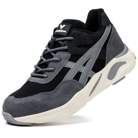 High Quality Suede Leather Mesh Sport Safety Shoes with Steel Toe Anti-Slip Rubber PU Sole Safe Color Block-for Summer Winter Shield Tread