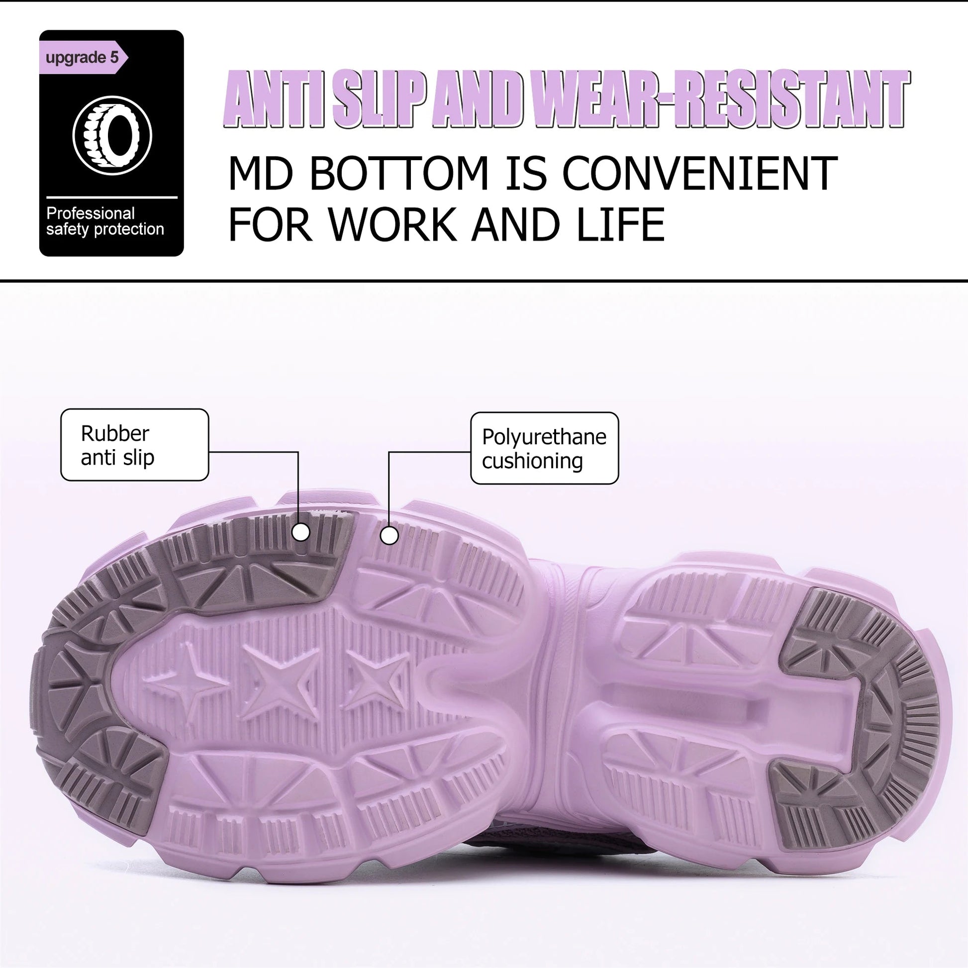 Purple Anti-Smashing Steel Toe Work Safety Shoes Lightweight Non-Slip for Ladies Low Cut for Office & Factory Workers Shield Tread