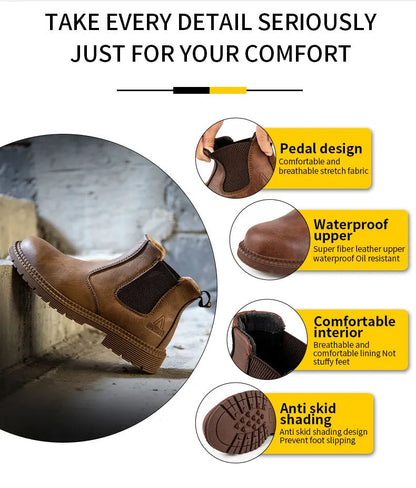 Waterproof Chelsea Steel Toe Work Boots: Leather, Durable Shield Tread