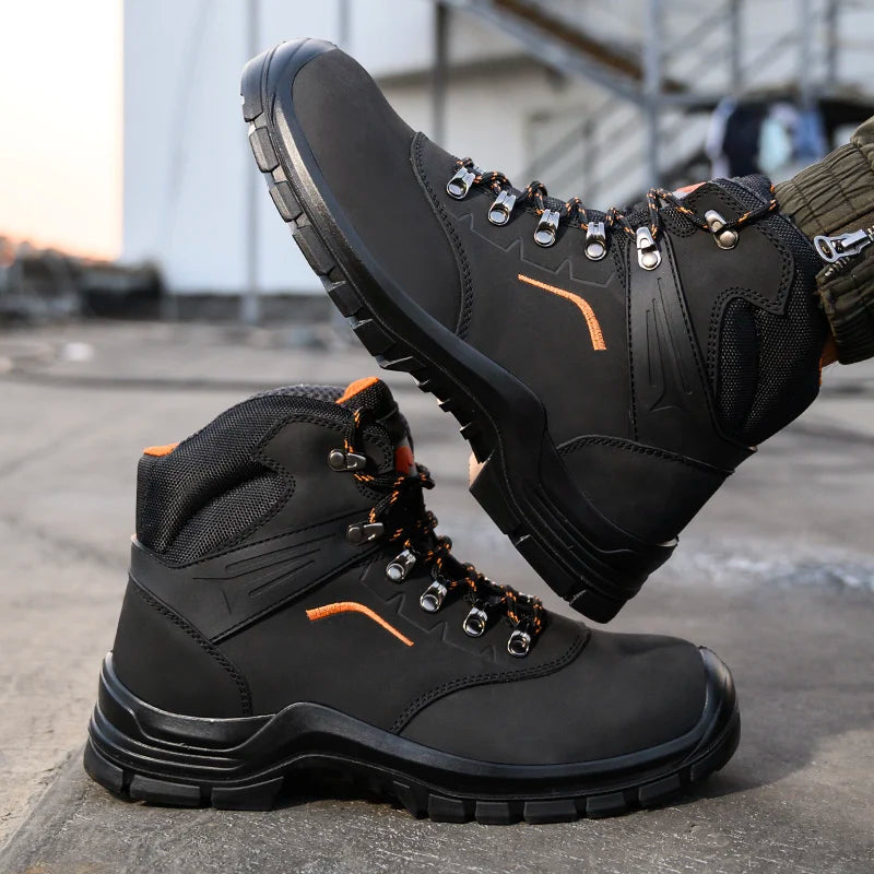 Comfortable Black Nubuck Leather S1P Safety Boot Shoes with Waterproof PU Injection Outsole for Winter Factory Work Shield Tread