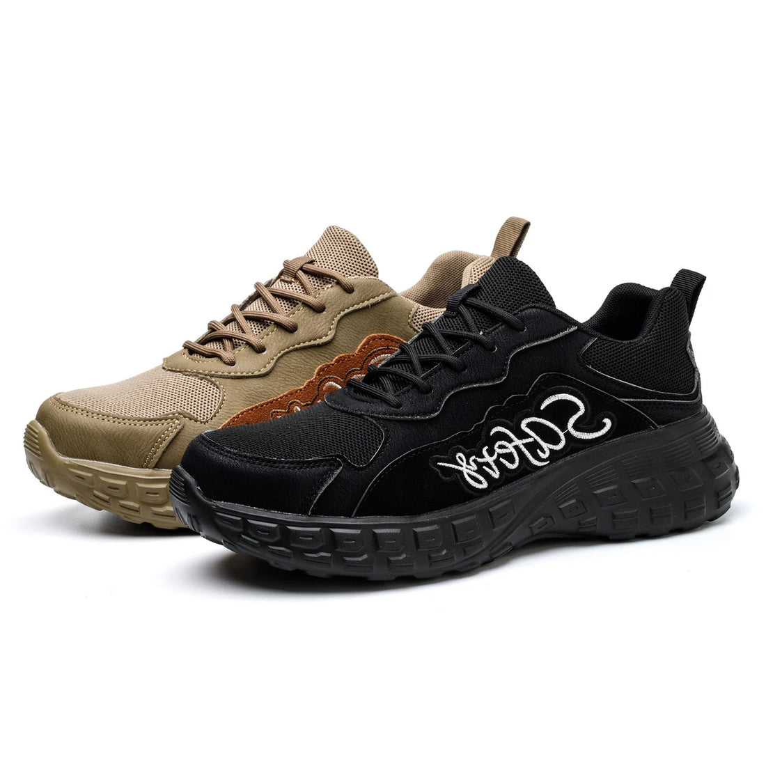 Men's Brown Anti-Smashing Mesh Work Safety Shoes Light-Weight Breathable Non-Slip Steel Toe for Summer Winter Spring Direct Shield Tread