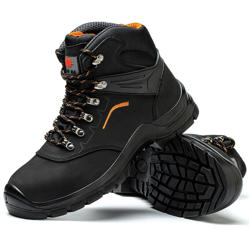 Comfortable Black Nubuck Leather S1P Safety Boot Shoes with Waterproof PU Injection Outsole for Winter Factory Work Shield Tread