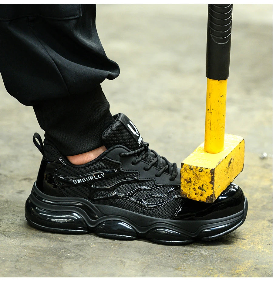 Unisex Anti-Slip Lightweight Construction Work Safety Shoes with Steel Toe and Air-Cushioned Sole for Autumn and Winter Shield Tread