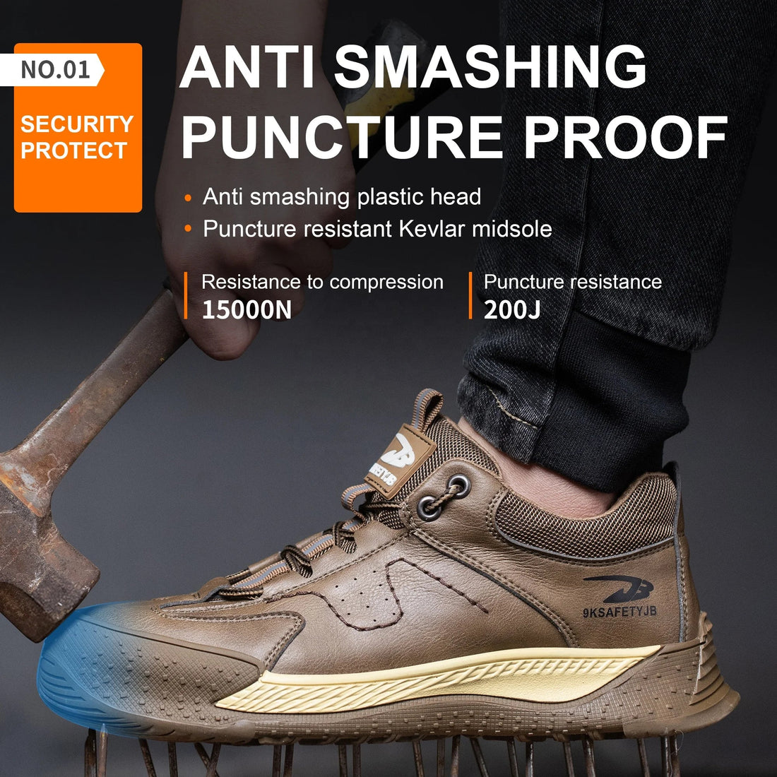 Anti Static Leather Lightweight Armored Rigger Brown Plastic Steel Toe Men Security Construction En20345 Shoes Safety Boots Shield Tread
