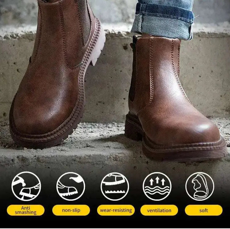 Shield Tread Waterproof Chelsea Steel Toe Work Boots 14:193#Black;200000124:200000334