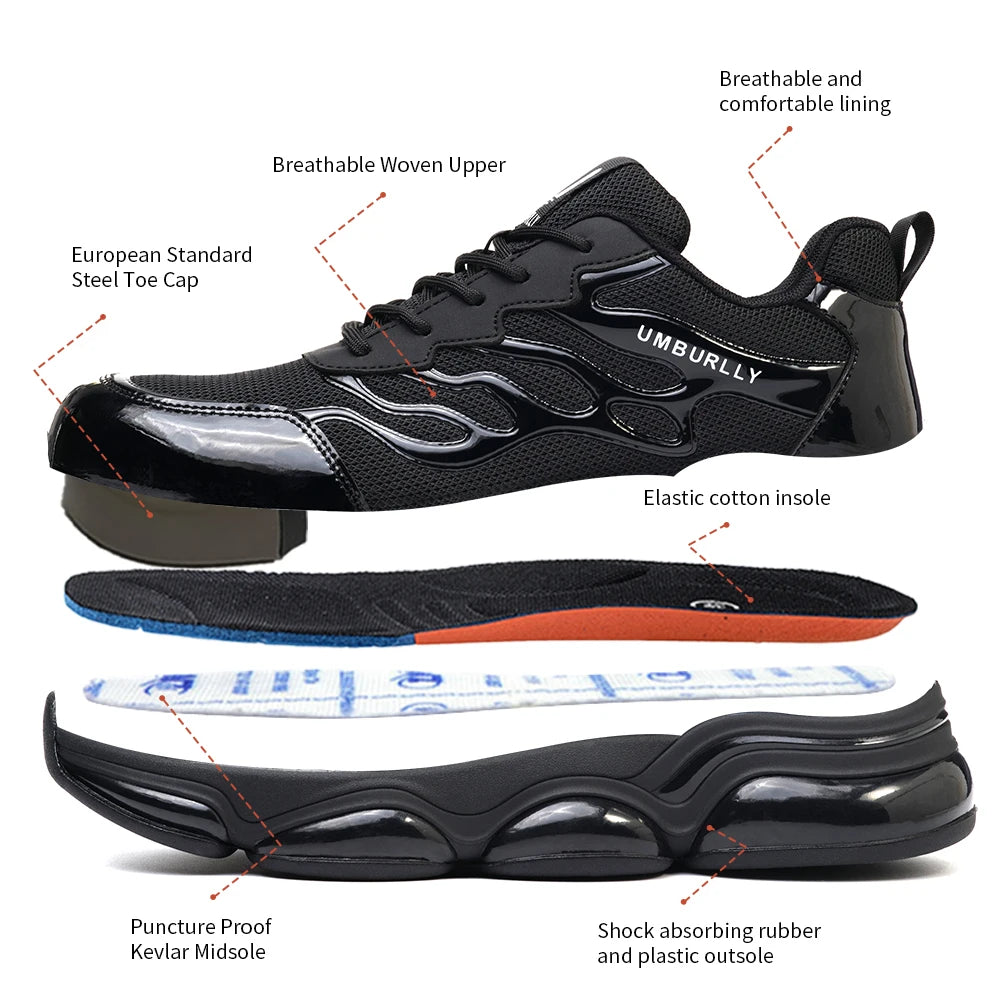 Unisex Anti-Slip Lightweight Construction Work Safety Shoes with Steel Toe and Air-Cushioned Sole for Autumn and Winter Shield Tread