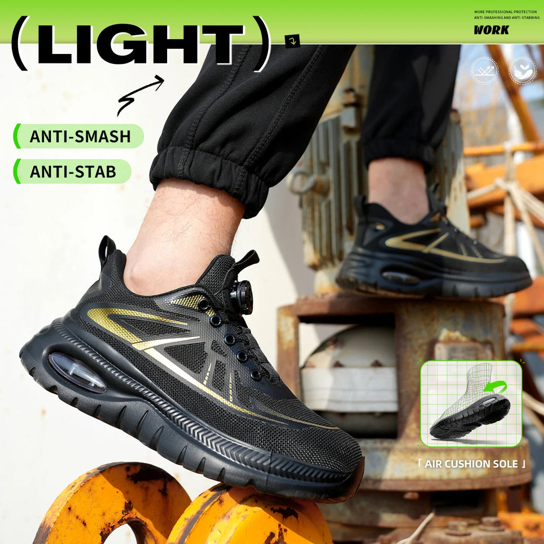 Black Tiger S1P Anti-Slip Men's Steel Toe Sneakers Lightweight Work Safety Shoes Standard Work Time Functional Factory Winter Shield Tread
