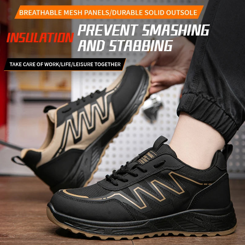 Dropship Composite Toe Wear Resistant Dual Density PU Sole Comfortable Mesh Upper Metal Long Men Casual Custom Logo Safety Shoes Shield Tread