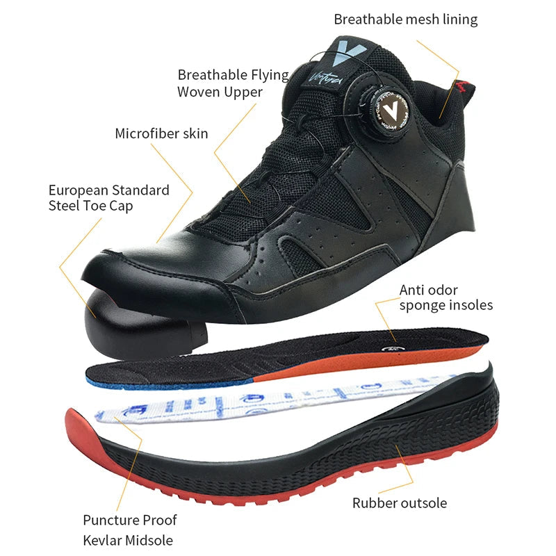 Stock Anti-Slip Quick Lacing Steel Toe Leather Safety Shoes Breathable Impact Resistance Anti-Blocking Winter Factory Shield Tread