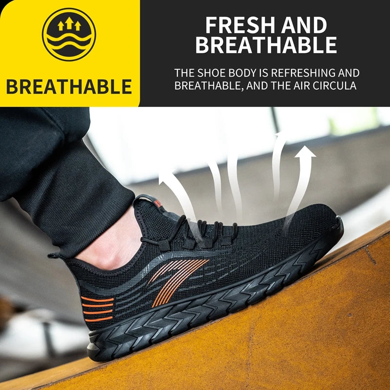 Women's Lightweight Breathable Mesh Upper Sports Safety Shoes Anti-Slip Steel Toe Low Cut Winter Construction Features Summer Shield Tread