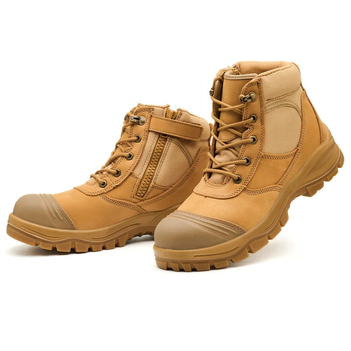 Unisex S3 Cow Leather Safety Shoes Dual Density PU Acid Oil Resistant Anti-Slip Construction Mid Cut CE Certified for Factory Shield Tread