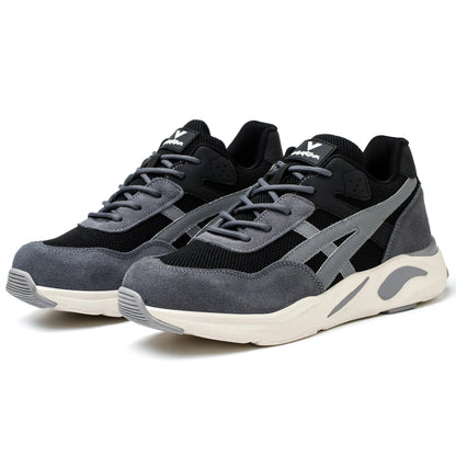 High Quality Suede Leather Mesh Sport Safety Shoes with Steel Toe Anti-Slip Rubber PU Sole Safe Color Block-for Summer Winter Shield Tread