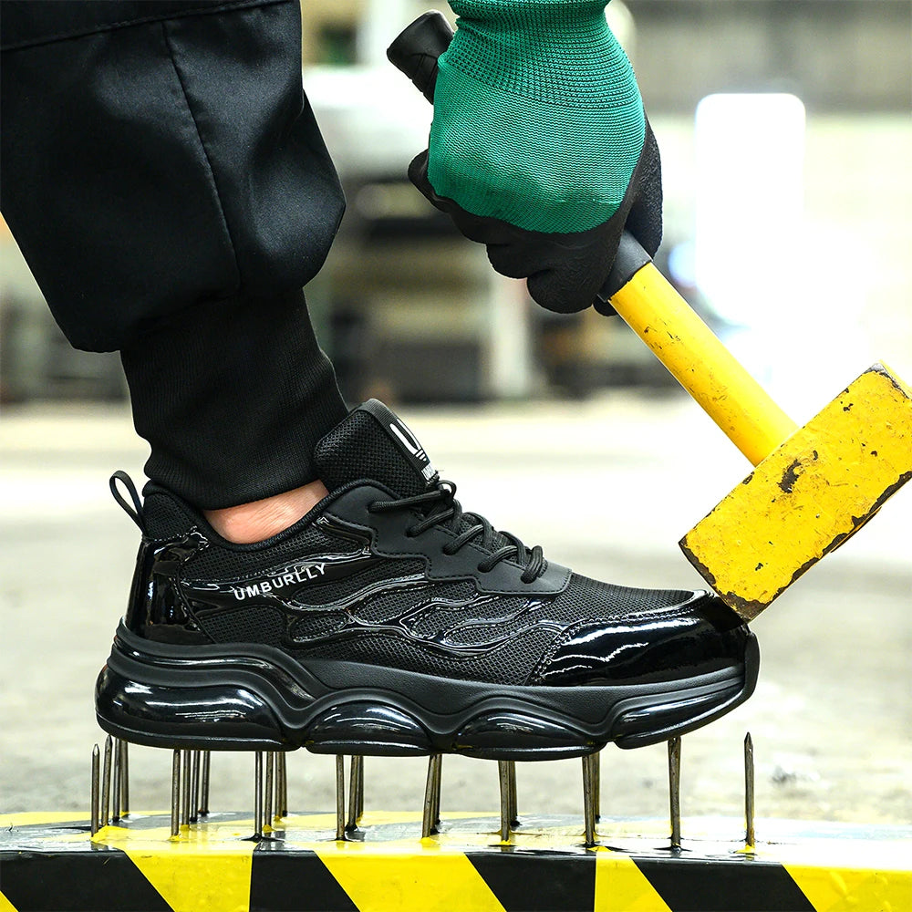 Unisex Anti-Slip Lightweight Construction Work Safety Shoes with Steel Toe and Air-Cushioned Sole for Autumn and Winter Shield Tread