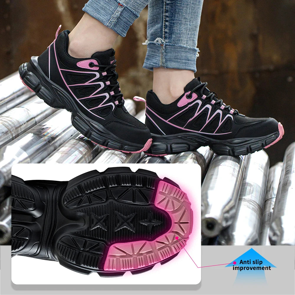 Color Blocking Anti-Smashing Steel Toe Work Safety Shoes for Women Fashionable Casual Non-Slip Design for Winter Factory Use Shield Tread