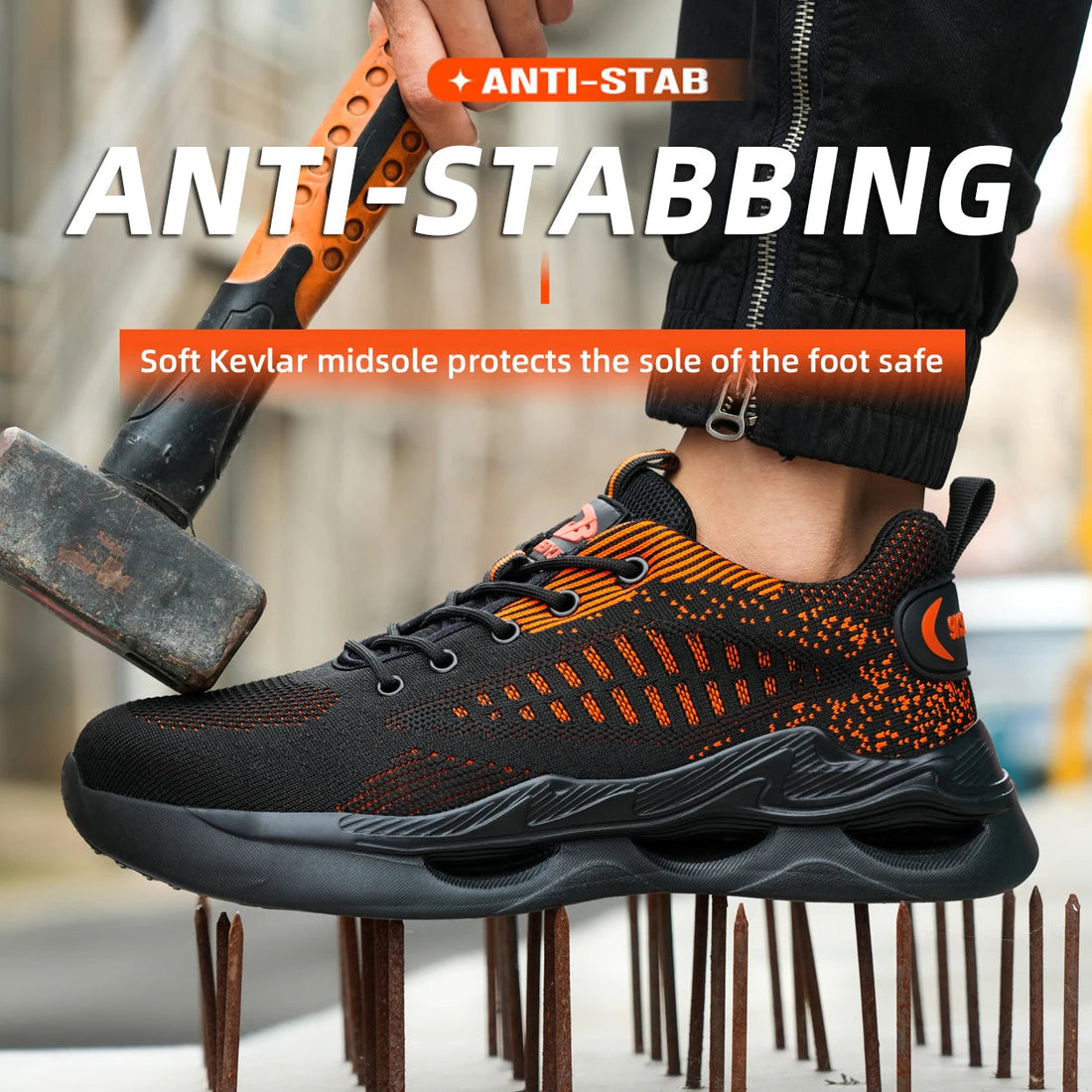 Good Quality Anti-Puncture Breathable Mesh Upper Lightweight PU Sole Safety Shoes for Men Shock Resistance Summer Winter Hiking Shield Tread