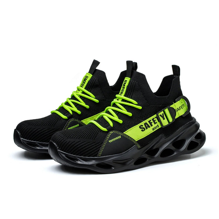 Men's Black Mesh Breathable Steel Toe Work Safety Shoes Light Weight Anti-Smashing Non-Slip Casual Office for Winter Factory Use Shield Tread