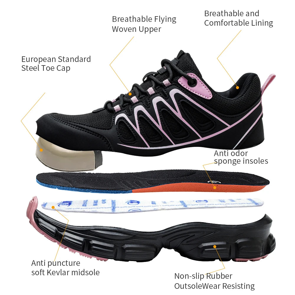 Color Blocking Anti-Smashing Steel Toe Work Safety Shoes for Women Fashionable Casual Non-Slip Design for Winter Factory Use Shield Tread