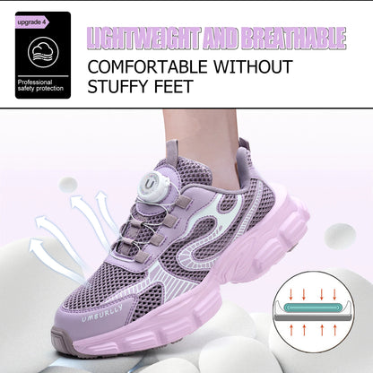 Purple Anti-Smashing Steel Toe Work Safety Shoes Lightweight Non-Slip for Ladies Low Cut for Office & Factory Workers Shield Tread