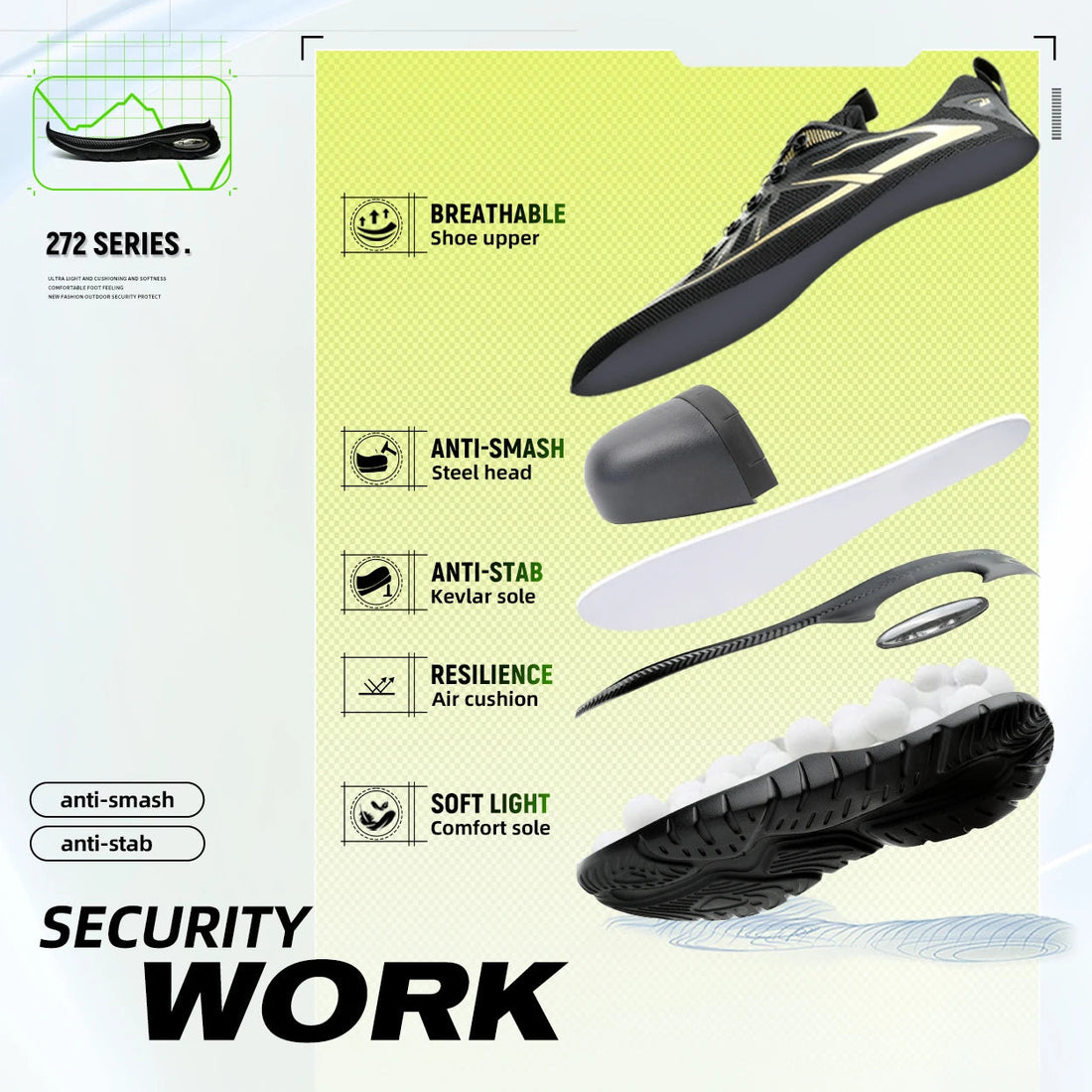 Black Tiger S1P Anti-Slip Men's Steel Toe Sneakers Lightweight Work Safety Shoes Standard Work Time Functional Factory Winter Shield Tread