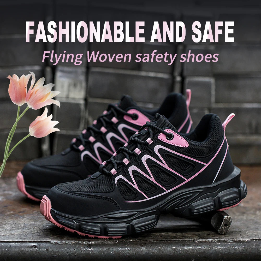 Color Blocking Anti-Smashing Steel Toe Work Safety Shoes for Women Fashionable Casual Non-Slip Design for Winter Factory Use Shield Tread