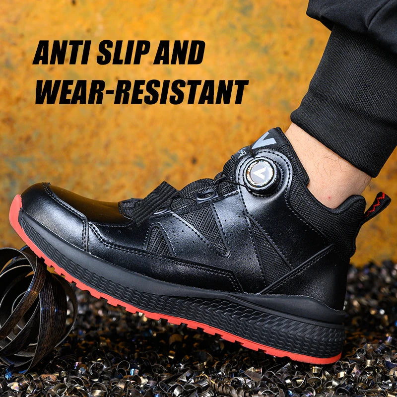 Stock Anti-Slip Quick Lacing Steel Toe Leather Safety Shoes Breathable Impact Resistance Anti-Blocking Winter Factory Shield Tread