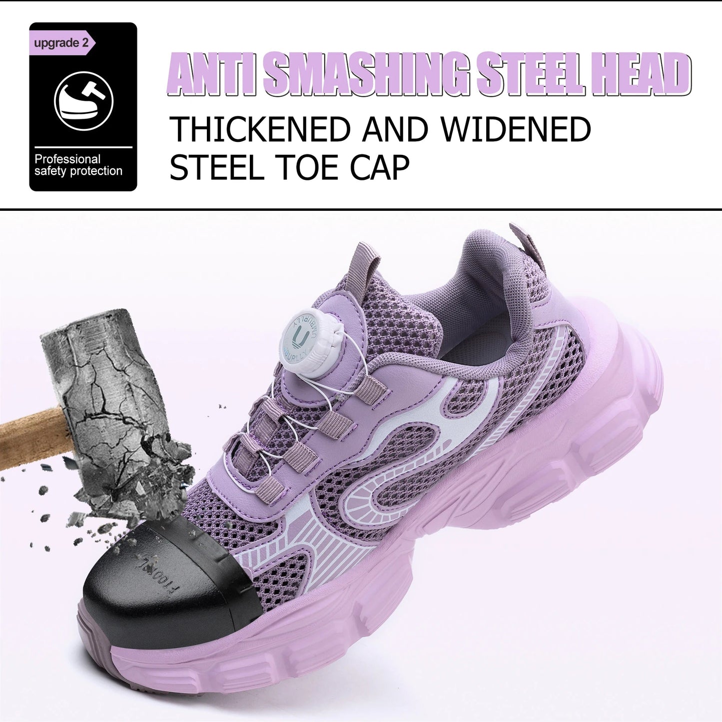 Purple Anti-Smashing Steel Toe Work Safety Shoes Lightweight Non-Slip for Ladies Low Cut for Office & Factory Workers Shield Tread