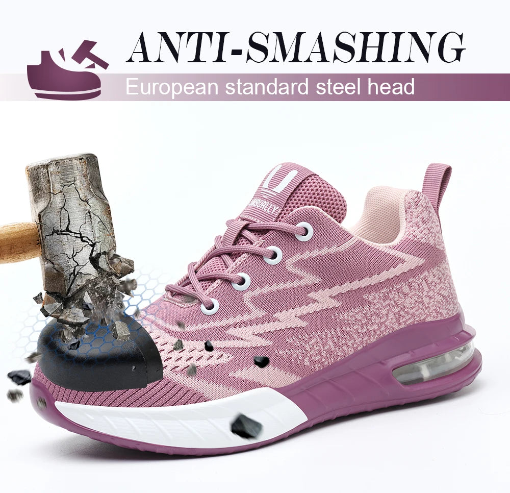Women's Modern Pink Winter Steel Toe Cap Safety Boots Low Cut Waterproof Industrial Work Boots Rubberized Construction Factory Shield Tread