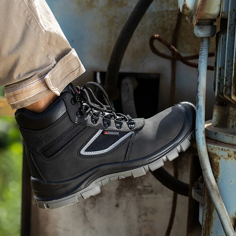 ZP Waterproof Leather Dual Density PU Sole Industrial Boots Breathable Black Men Steel Toe Price Fashion Saftey Safety Shoes Shield Tread