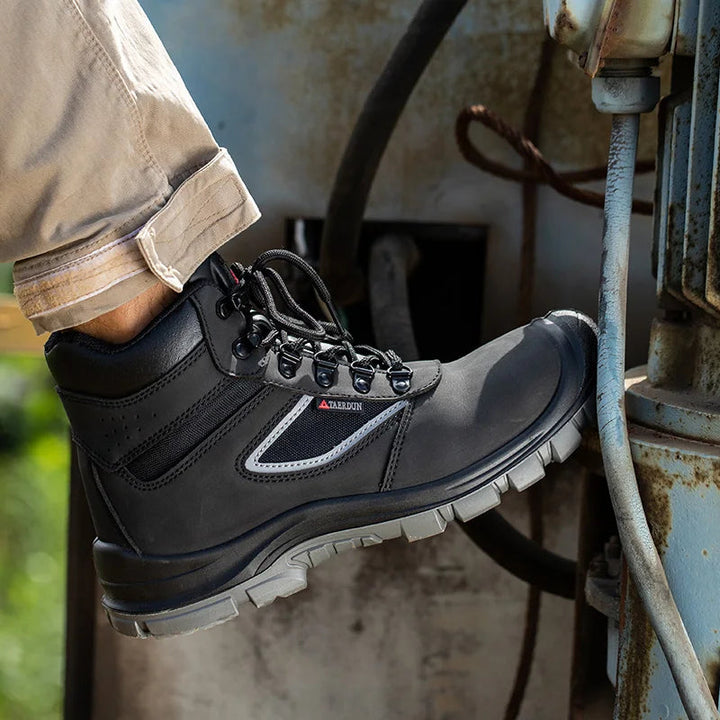 ZP Waterproof Leather Dual Density PU Sole Industrial Boots Breathable Black Men Steel Toe Price Fashion Saftey Safety Shoes Shield Tread