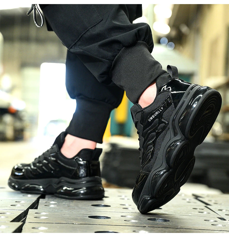 Unisex Anti-Slip Lightweight Construction Work Safety Shoes with Steel Toe and Air-Cushioned Sole for Autumn and Winter Shield Tread