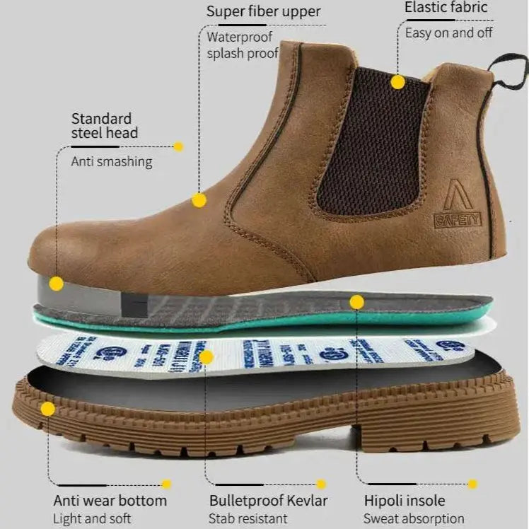Shield Tread Waterproof Chelsea Steel Toe Work Boots 14:193#Black;200000124:200000334