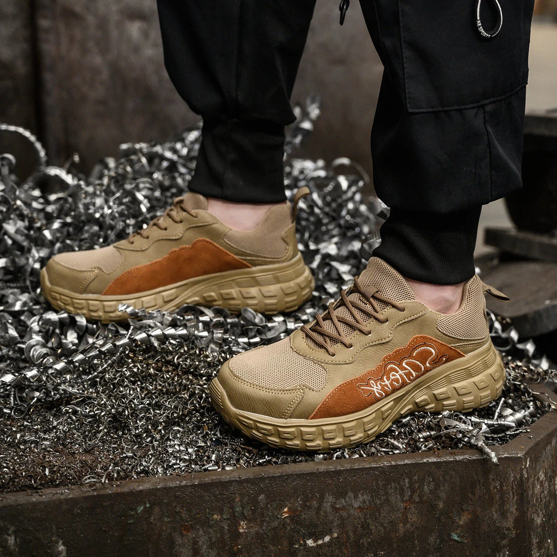 Men's Brown Anti-Smashing Mesh Work Safety Shoes Light-Weight Breathable Non-Slip Steel Toe for Summer Winter Spring Direct Shield Tread