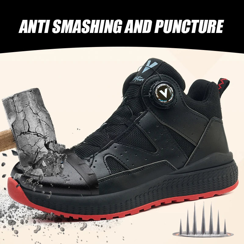 Stock Anti-Slip Quick Lacing Steel Toe Leather Safety Shoes Breathable Impact Resistance Anti-Blocking Winter Factory Shield Tread