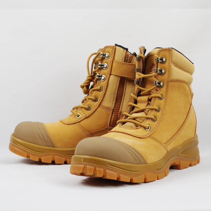 Sole Acid Oil Resistant Rubber Head Cow Leather Anti Slip Construction Mid Cut Waterproof Dual Density PU Safety Boots Shield Tread