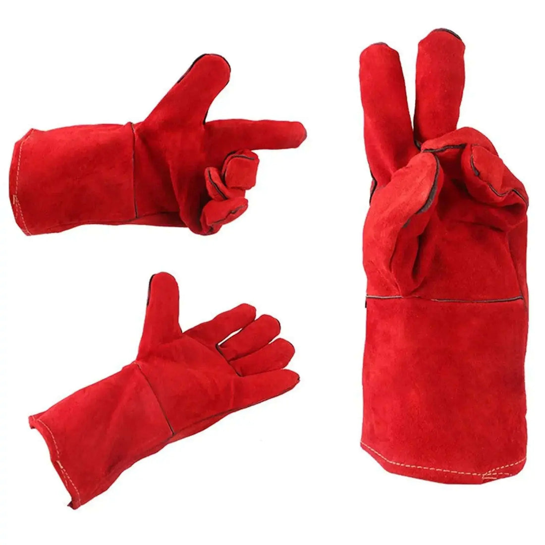 Leather Welding Gloves – Heat Resistant & Fireproof Gauntlets 14:10#Red