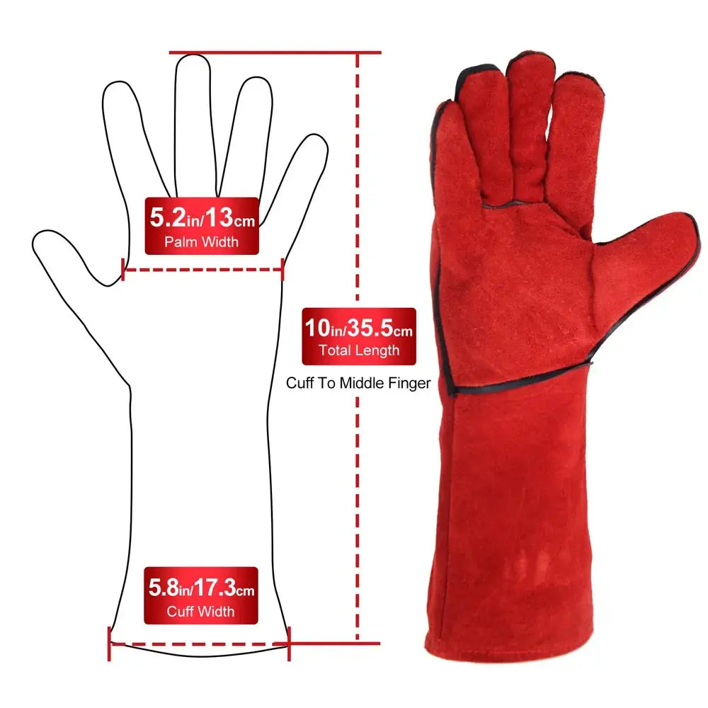 Leather Welding Gloves – Heat Resistant & Fireproof Gauntlets 14:10#Red