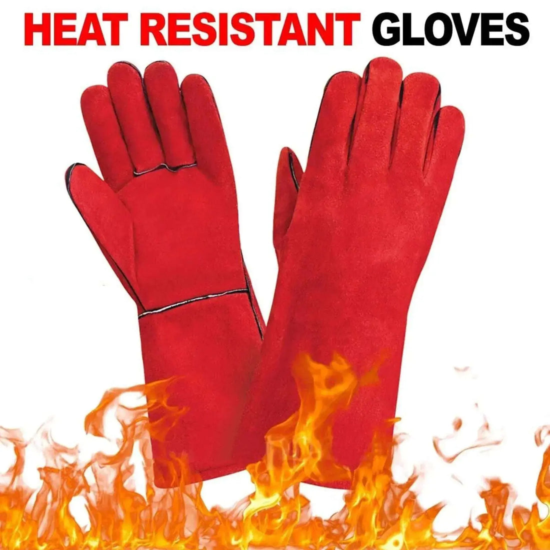 Leather Welding Gloves – Heat Resistant & Fireproof Gauntlets 14:10#Red