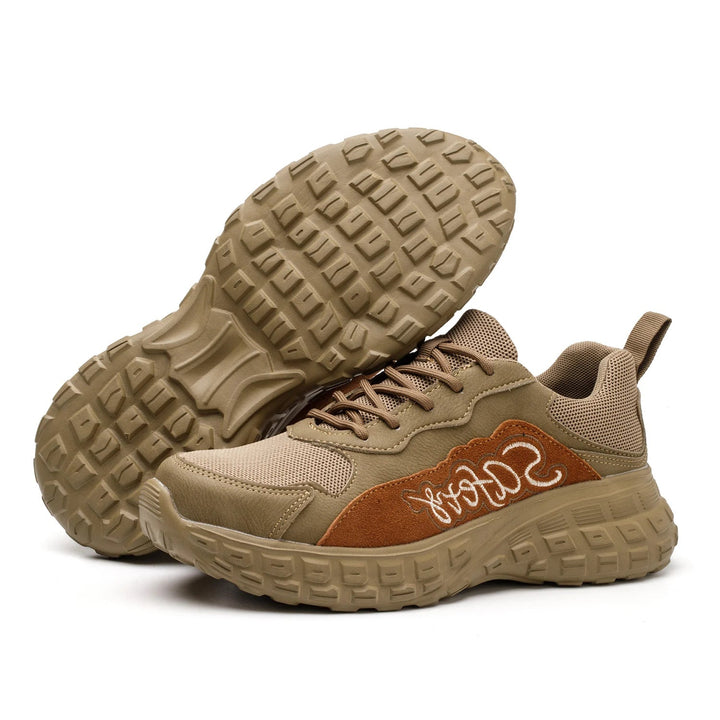 Men's Brown Anti-Smashing Mesh Work Safety Shoes Light-Weight Breathable Non-Slip Steel Toe for Summer Winter Spring Direct Shield Tread