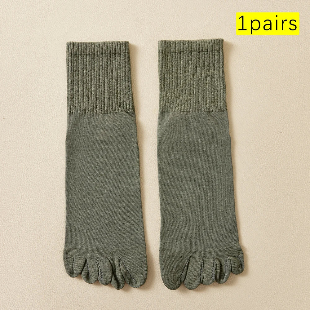 Hot Sale Men's Cotton Toe Socks Moisture-Wicking Odor Control Seamless Toe Design Long Crew Socks for Sports Daily Wear Shield Tread