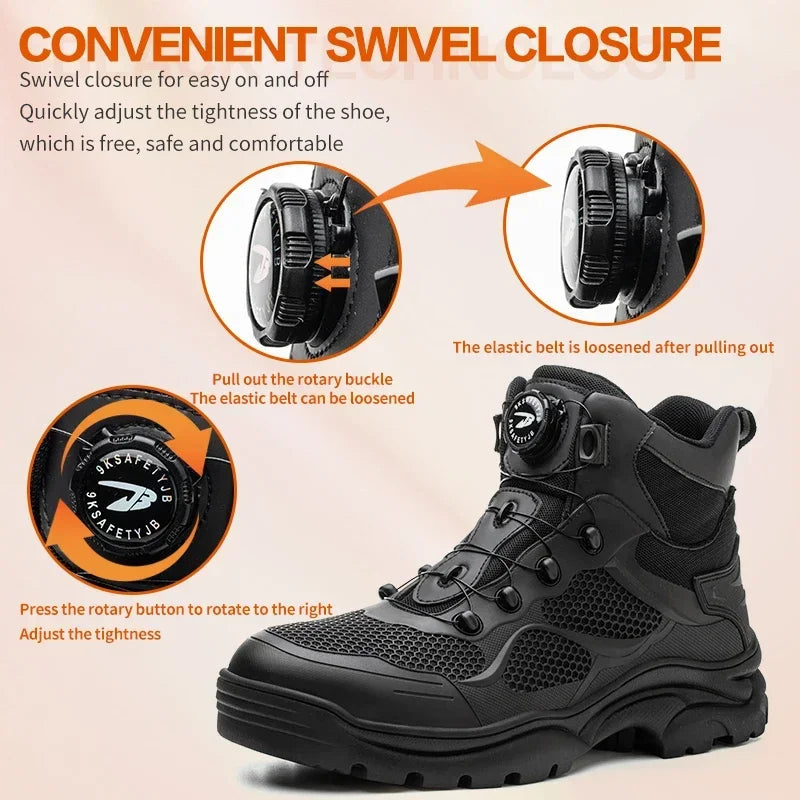 Knob Lacing Steel Toe Work Boots: Anti-Smash, Puncture-Proof Shield Tread