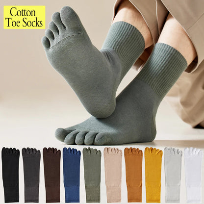 Hot Sale Men's Cotton Toe Socks Moisture-Wicking Odor Control Seamless Toe Design Long Crew Socks for Sports Daily Wear Shield Tread