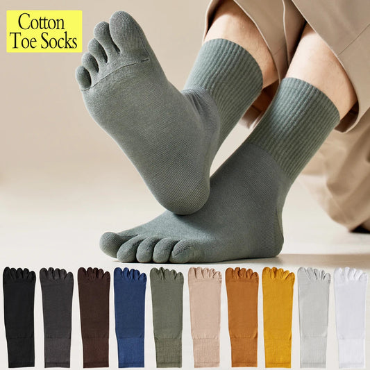 Hot Sale Men's Cotton Toe Socks Moisture-Wicking Odor Control Seamless Toe Design Long Crew Socks for Sports Daily Wear Shield Tread