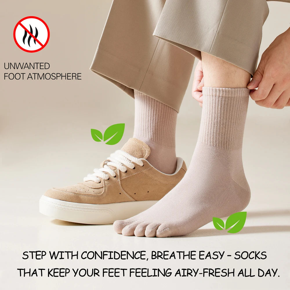 Hot Sale Men's Cotton Toe Socks Moisture-Wicking Odor Control Seamless Toe Design Long Crew Socks for Sports Daily Wear Shield Tread